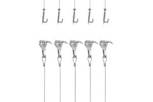 QWORK® Kit Accrochage de Cadre Photo et Miroir, Fil Suspension en Acier Inoxydable Φ1.5mm x 2m avec Crochet Réglable et Crochets de Rail, Charge 40KG, 5 Pcs