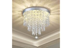 DINGLILIGHTING Modern Elegant Crystal Chandelier Lighting,K9 Ceiling Chandeliers Lights, φ250mm, Beaded Light Shade with Clear Acrylic Jewel Droplets,Flush Mount LED Ceiling Light for Dining Room Bedroom Livingroom