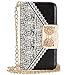 Uming® Gold Bow Lady Series PU Case [* for Sony Xperia Z3 *] with Bling Shiny Glitter Glanze Elegant White Lace Pattern Flip Holster with Stand Stander Holder Hand Free Credit Card Slot Wallet Hasp Magnet Magnetic Button Buckle Shell Protective Mobile Cell Phone Case Cover Bag - Black
