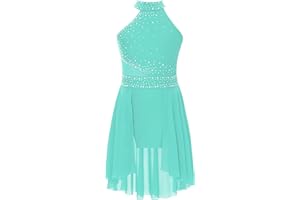 inlzdz Girls Kids Lyrical Dance Dress for Latin Jazz Ballet Dance Gymnastics Leotard Dress Performance Costume