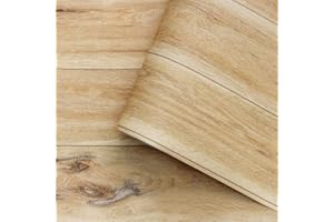 JOLIHOME Papier Peint à Effet de Planche Jaune Beige Plastique Adhésif Autocollants Muraux Peler et Coller Plaque Contact Paper Rouleau de Porte Cuisine Meublée Plans de Travail 44,5x500cm