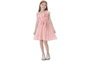 PATPAT Abito da Principessa Bambina Ragazza Vestiti con Volant Monospalla per Ragazze, Abito Senza Maniche a Trapezio, per Feste e Occasioni Speciali Cocktail Festa