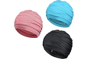 RDWESZOD cuffia da nuoto plissettata per capelli lunghi, non impermeabile, set di 3