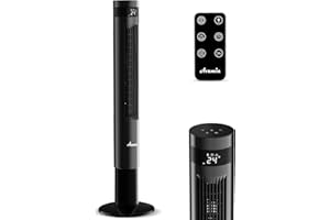 Avamia 26dB Ventilateur de Tour Silencieux avec Télécommande, Vitesse 7,8m/s, Oscillation 85°, 3 Vitesses, 3 Modes, Minuterie 12 Heures, Ventilateur sur Pied pour Salon, Bureau et Chambre