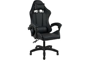 IlGruppone Sedia Gaming Professionale SimilPelle Reclinabile Con Braccioli Poltrona Ufficio Regolabile in Altezza Pistone Gas,Cuscino Poggiatesta E Lombare Gamer - Nero