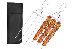QIANDERER 3 Way Grill Skewers,Skewers for Kabobs BBQ GrillSavant,Metal Skewers for Grilling, BBQ Accessory Kabob Sticks for Meat, Chicken,Veggies,Outdoor Barbecues (2PCS)