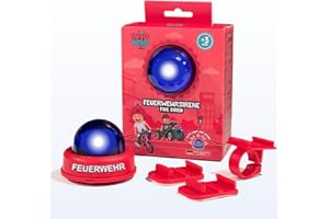 wiowio Fire brigade siren for children, blue light with removable brackets for slide car, helmet, balance bike, handlebar, scooter, bicycle, bell, gift toy from 3 years (red, set of 3 brackets)