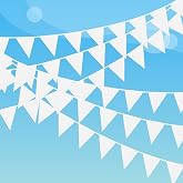 Laipuke White Bunting, 30M Fabric Bunting Garland | with 80 Pieces Reusable Bunting Banner for Wedding, Birthday, School, Gar