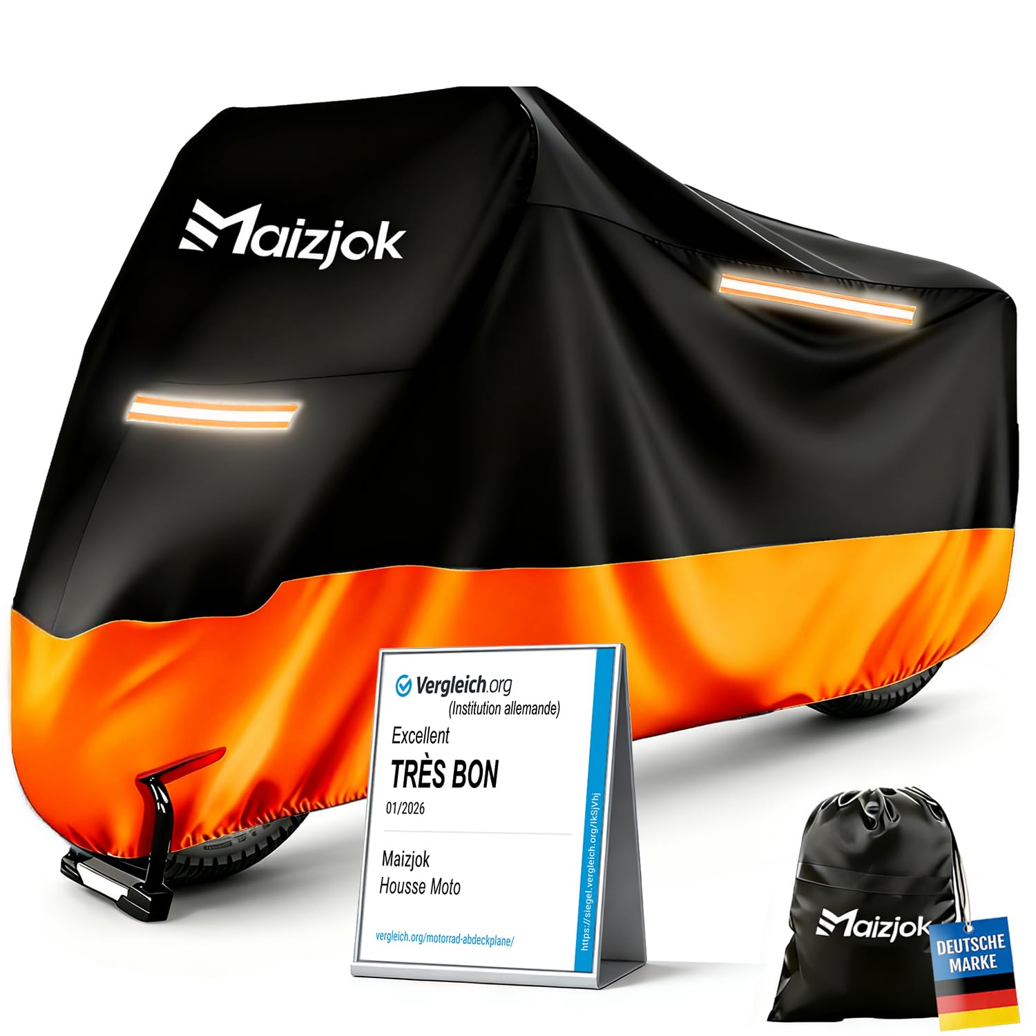 Maizjok® Waterdichte motorhoes voor buiten, waterdicht, voor binnen, 210D, regenbescherming, stof, UV, winter, zomer, afdekking voor scooter, bromfiets, motorfiets, trail/straat/schrambler (245 x 105 x 125 cm) | Polyester - Regen- en UV-beschermlaag voor motorfiets straat/cambler/trail/cross/enduro XL 245 x 105 x 125 cm