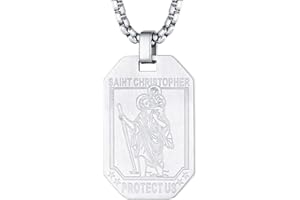 FaithHeart Médaille Saint Christophe Femme Homme Pendentif St Patrons Catholique Religieux Collier Amulette de Protection Plaqué Or/Noir/Acier Inoxydable Bijoux Porte Bonheur (Boîte Cadeau)