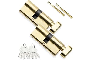 Bwintech 2 piezas alike 35T/35 mm núcleo de latón europeo con llave, 70 mm cerradura núcleo de latón con 5 teclas de latón horizontales, anti recogida, anti colisión, acabado de latón pulido