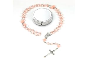 GlamRays Rosariene Pearls Catholic - Confirmation Gifts for Teenage Girls, Silver Simple Style Metal Gift Box, White Imitation Pearl Rosary