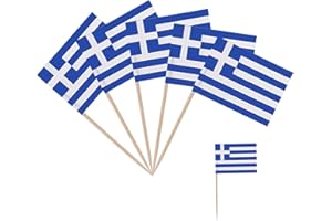 LILIKAI 100 pezzi, bandiera della Germania, stuzzicadenti con bandierine, piccole bandiere da cocktail, cupcake Toppers Stick (bandiera della Grecia, stuzzicadenti, taglia unica)