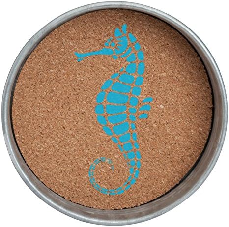 Occasionally Made Seahorse Vintage Look Mason Jar Lids Galvanized Metal Cork Coasters Set of 4