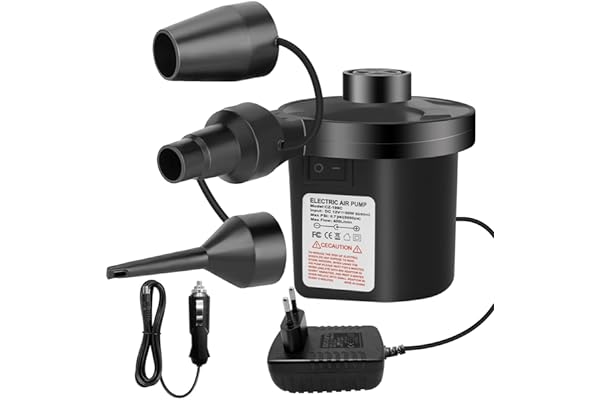 Jsdoin Inflador Electrico, Bomba de Aire Eléctrica Portátil, 240V AC / 12V DC Inflador Colchon Hinchable,Deflactor para Piscinas, Barcos, Juguetes Hinchable o Camping, con 3 Accesorios