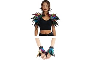 ESSECMBS Womens Realistic Feather Cape Costume Gothic Lacing Shawl Shrug Collar Feather Cloak for Halloween Cosplay Christmas Party