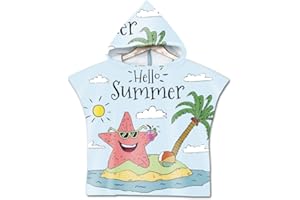 DOTBUY-SHOP Enfants Serviette de Plage Poncho à Capuche, DOTBUY Microfibre Serviette de Bain pour Garçon et Fille,avec Imprimé de Animal,Doux Chaud Natation Peignoir Serviette (60x80cm,B)