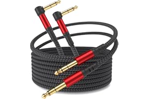 ALLEASA 1/4 Inch Cable TRS Guitar Cable 3M 2-Pack, Instrument Cable Guitar AMP Cord Straight to Right Angle 6.35mm Male to Male Stereo Audio Cable for Electric Guitar, Bass, Amplifier, etc.