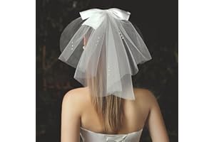 Velos de boda con lazo de novia Carufin, velos de perlas cortos blancos con clips, velos de novia de tul, accesorios para el cabello para mujeres y niñas