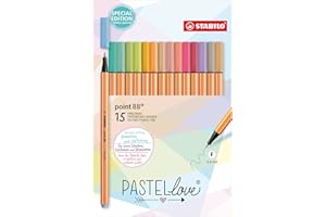 Rotulador punta fina STABILO point 88 - Estuche PASTELlove con 15 colores