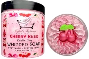 CUPID'S INFLUENCE BATH PRODUCTS Cherry Kisses Luxurious Whipped Soap Jars 180gr / Body Wash / Shaving Cream / Shower Fluff (Various Scents), Multicoloured, 180 gr (Pack of 1)