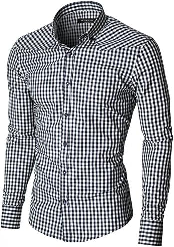 MODERNO Mens Slim Fit Long Sleeve Checkered Shirt (MOD1458LS) Navy/White EU S