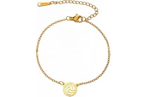MOPZIJA 1pcs Collier de Volleyball en Acier Inoxydable Pendentif de Volley-Ball délicat Bracelet Boucle d'oreille Bijoux de Boule de Sport de Mode,bracelet de volley-ball pour dames,volley-ball (or)