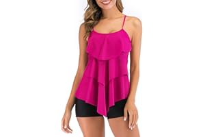 FLYILY Women 2 Piece Tankini Swimsuits Flounce Printed Top with Boyshorts Plus Size Swimwear Bathing Suit