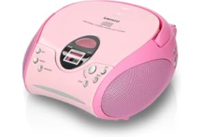 Lenco Radio Lecteur CD SCD-24 pour Enfant Chaîne Stéréo Prise Casque Aux in - Écran LCD - Batterie et Alimentation électrique - Rose