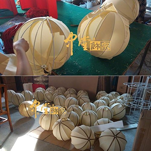 New OOEOE Chinese-style Pumpkin Lanterns Restaurant Ceiling Pendant Light Balcony Hanging Lamp Round Ball Pastoral Bedroom Chandelier (Pure Beige)