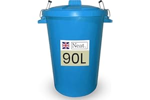 Neat. 90L Bin Coloured Large Plastic Bins, Heavy Duty Kitchen Bin with Metal Handle Dustbin with Lid For Easy Refusal, Garden Bin Indoor Outdoor Rubbish Waste, Storage of Animal Feed, Sky Blue-1Pack