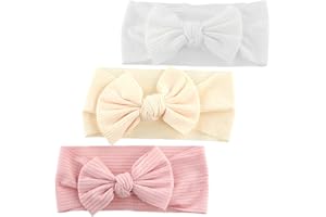 Dokeno Banda elástica para el pelo de bebé, 3 piezas, diadema con lazos para niña, accesorios para regalo para niños, para fotos, blanco y rosa