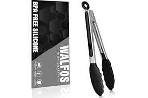 Walfos - Pince de cuisine résistante à la chaleur - En acier inoxydable épais et embouts en silicone sans BPA - Idéale pour la cuisson, le barbecue - 23 cm