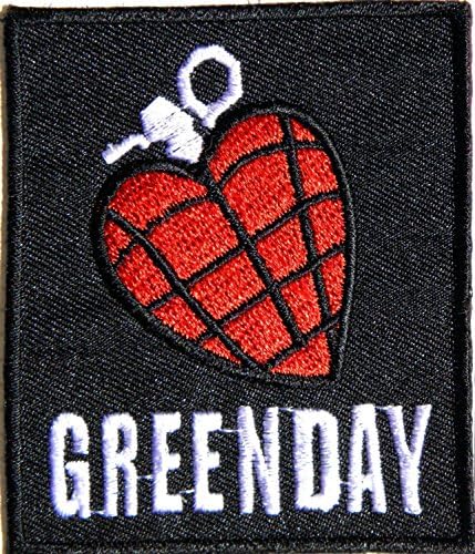 'Aufnaher Green Day Heart Grenade Heavy Metal Rock Punk Music Band Logo Polo T shirt Patch Sew Iron on Embroidered Badge Sign Costum Size 2.5 "Width x 3Height