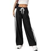 SAKHWALA Women Track Pant | Women's Wide Leg Track Pants High Waist Drawstring Sweatpants with Side Stripes, Casual Loose Fit