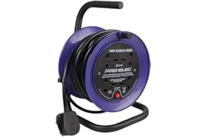 PRO ELEC PEL01273 4-Gang Mini Cable Reel Mains Extension, 10m,Black/Blue