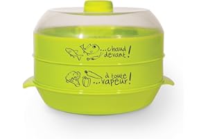 Cuit Vapeur 2 étages pour micro ondes 2,4 L légumes fruits poissons viandes Cuisy, Vert, Gris Ou Rouge