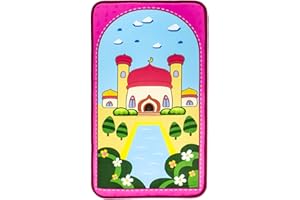 WINDPLUSYA Kids Prayer Mat Muslim, Cartoon Pattern Islamic Muslim Architectural Style Praying Rug Janamaz Sajadah,Salah Best Gift for boys/girls. -Pink house