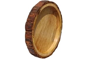 JP WOOD CRAFT Handcrafted Wooden Serving Tray Round Table D cor Platter Premium Rustic Wooden Tray for Dining, Home, and Kitchen.