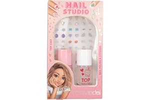 Depesche 13496 TOPModel – zestaw do stylizacji paznokci Beauty and Me, zestaw do paznokci z różowym lakierem, przezroczystym lakierem nawierzchniowym i różnymi naklejkami na paznokcie