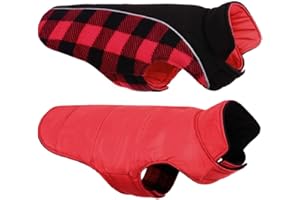 CITÉTOILE Warme Hundemantel Winter, Hundemantel mit Bauchschutz, Wintermantel für Hunde mit Reflektierend, Wendbarer Hundejacke Hundekleidung mit Geschirrloch, Rot, XL