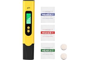 Aideepen Medidor de pH digital, pH 0-14 Medidor de pH de Agua con Pantalla LCD, Retroiluminación para Agua, Acuario, Piscina, Amarillo con Polvo de Calibración