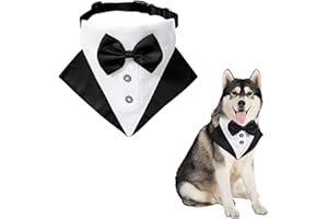 WANDIC Bandana Esmoquin Formal de Boda con Pajarita y Anillo en D, Pañuelo Ajustable para Perros Grandes