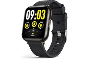 AGPTEK Smartwatch, 1,69 Zoll Armbanduhr mit personalisiertem Bildschirm, Musiksteuerung, Herzfrequenz, Schrittzähler, Kalorien, usw. IP68 Wasserdicht Fitness Tracker, für iOS und Android, Schwarz