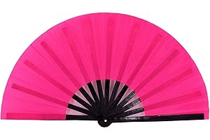 Amajiji Große Faltfächer, Rave Festival Zubehör für Männer/Frauen, Chinesische japanische Handfächer Geschenk Fan Drag Queen Fan Performance Fan Dance Fan (Pink)
