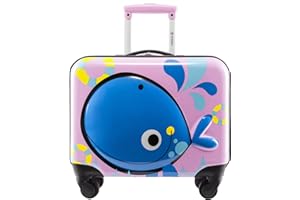 GinzaTravel Kids Suitcase for Girls and Boys Children's Luggage Carry On Hand Case, Hard Shell, ABS, Lightweight, Spinner Wheels, Telescoping Handle, 42x38x23cm, Pink