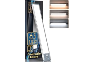 ‎HIBOITEC Schrankbeleuchtung LED mit Bewegungsmelder 65 LEDs Schranklicht Schrankleuchte 3 Farbmodi Dimmbar Led Leiste Batterie 2500 mAh USB Wiederaufladbar Unterbauleuchte Küche für Kleiderschrank, Treppe