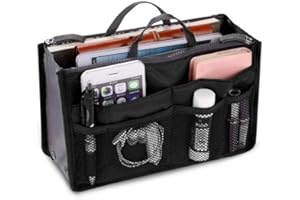 Tixiyu Damski wielofunkcyjny przenośny organizer na kosmetyki z podwójnym zamkiem błyskawicznym, przenośny organizer do torebki, wielofunkcyjny podróżny organizer do makijażu, kawowy