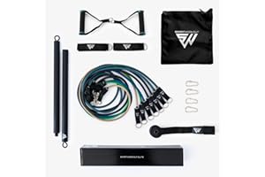 SmartWorkout® - Kit Elastici Fitness Professionale - Pacchetto Allenamento Completo 19 pezzi, 7 bande di resistenza totalizzanti 120 kg, barra per elastici, maniglie, Ancoraggio della porta & Programma Incluso