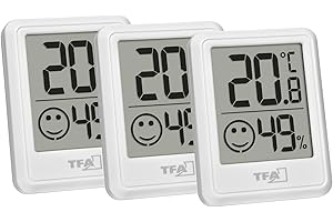 TFA Dostmann Digitales Mini Luftfeuchtigkeitsmesser Innen 3er Set, 30.5060.02.03, Raumthermometer, Hygrometer, Feuchtigkeit und Temperatur messen, zur Raumklimakontrolle, inkl Batterie, weiß